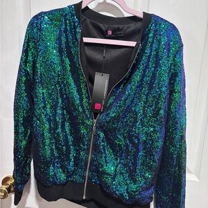 Kancy Kole iridescent sequin bomber jacket